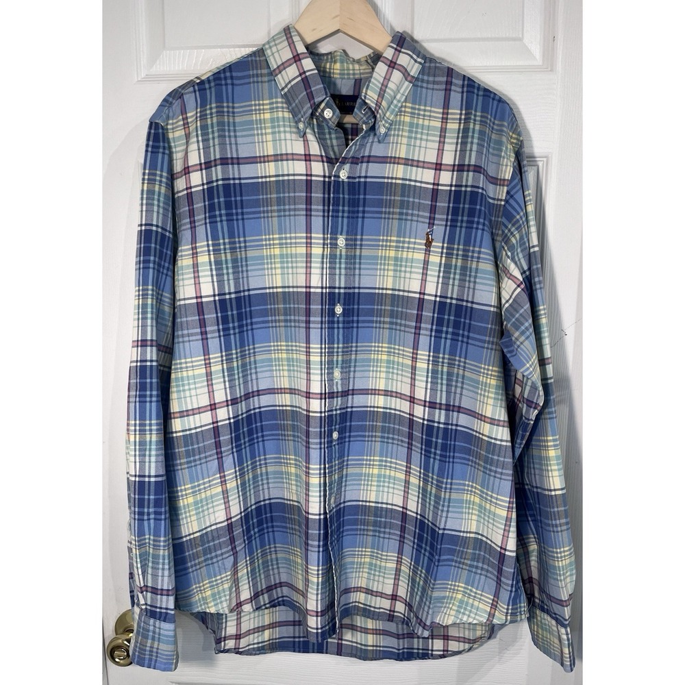 Polo Ralph Lauren XL Blue Madras Plaid Preppy Button Down Shirt Pony Logo